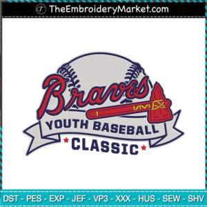 Braves Youth Baseball Classic Embroidery Designs File, Atlanta Braves Machine Embroidery Designs, Embroidery PES DST JEF Files Instant Download