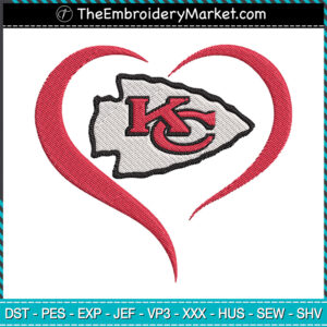 Logo KC Heart Embroidery Designs File, Kansas City Chiefs Machine Embroidery Designs, Embroidery PES DST JEF Files Instant Download