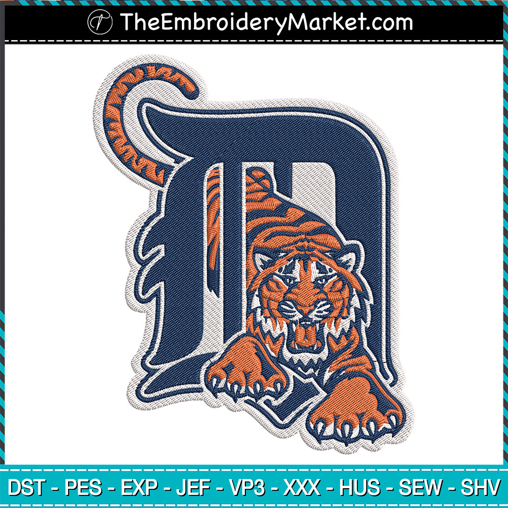 D with Tiger Logo Embroidery Designs File, Detroit Tigers Machine ...
