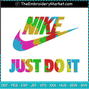 Nike Just Do It Colorful Embroidery Designs File, Nike Machine Embroidery Designs, Embroidery PES DST JEF Files Instant Download