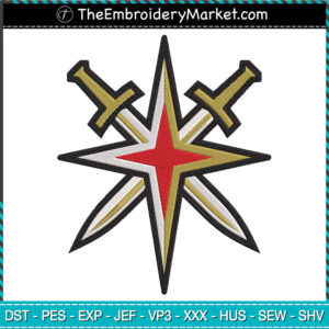 Sword and Flower Embroidery Designs File, Shield Vegas Golden Knights Machine Embroidery Designs, Embroidery PES DST JEF Files Instant Download