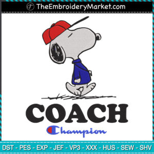Coach Champion Snoopy Embroidery Designs File, Snoopy Machine Embroidery Designs, Embroidery PES DST JEF Files Instant Download