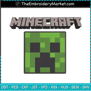 Minecraft Creeper Face Embroidery Designs File, Minecraft Machine Embroidery Designs, Embroidery PES DST JEF Files Instant Download
