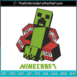 Creeper TNT Embroidery Designs File, Minecraft Machine Embroidery Designs, Embroidery PES DST JEF Files Instant Download