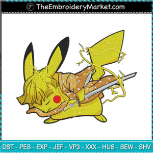 Zenitsu X Pikachu Embroidery Designs File, Kimetsu x Pokemon Machine Embroidery Designs, Embroidery PES DST JEF Files Instant Download