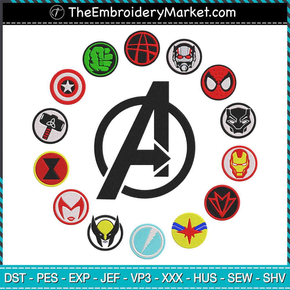 All Logo Avengers Embroidery Designs file, Marvel Machine Embroidery