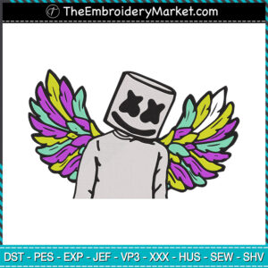 Marshmello Colorful Wing Embroidery Designs File, Marshmello Machine Embroidery Designs, Embroidery PES DST JEF Files Instant Download