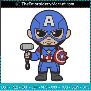 Captain America Chibi Embroidery Designs File, Avengers Machine Embroidery Designs, Embroidery PES DST JEF Files Instant Download