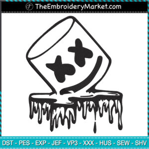 Marshmello Head Flow Embroidery Designs File, Marshmello Machine Embroidery Designs, Embroidery PES DST JEF Files Instant Download