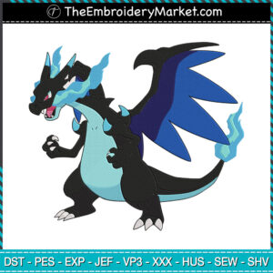 Mega Charizard Ice Embroidery Designs File, Pokemon Machine Embroidery Designs, Embroidery PES DST JEF Files Instant Download