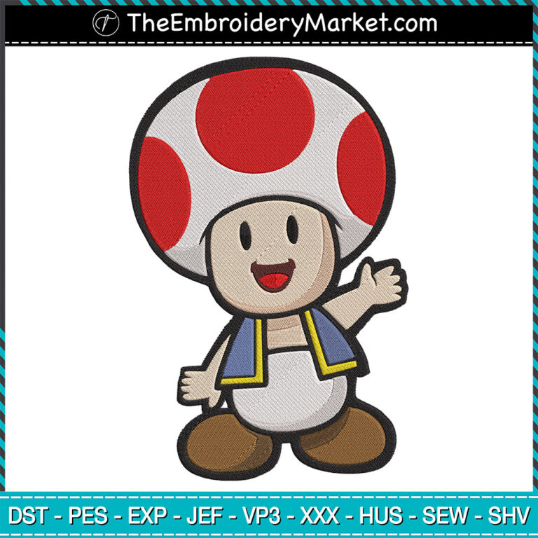 Toad Mario Embroidery Designs File, Mario Machine Embroidery Designs ...