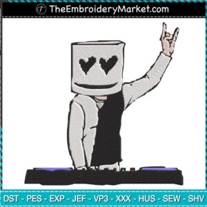 DJ Marshmello Embroidery Designs File, Marshmello Machine Embroidery Designs, Embroidery PES DST JEF Files Instant Download