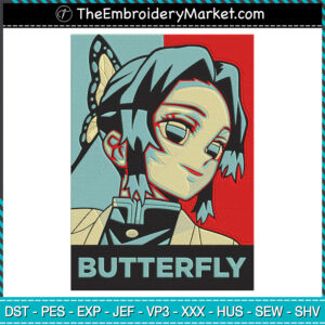 Shinobu Kocho Butterfly Embroidery Designs File, Demon Slayer: Kimetsu no Yaiba Machine Embroidery Designs, Embroidery PES DST JEF Files Instant Download