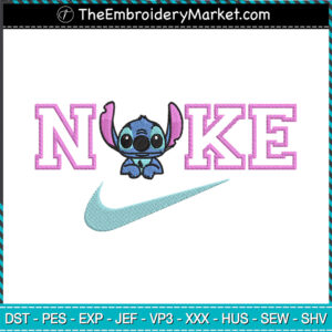 Nike x Stitch Disney Head Embroidery Designs File, Nike Machine Embroidery Designs, Embroidery PES DST JEF Files Instant Download
