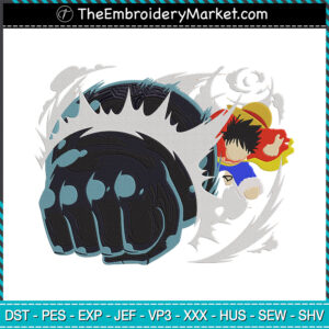 Luffy Gear Three Embroidery Designs File, One Piece Machine Embroidery Designs, Embroidery PES DST JEF Files Instant Download