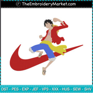 Nike x Luffy One Piece Embroidery Designs File, Nike Machine Embroidery Designs, Embroidery PES DST JEF Files Instant Download
