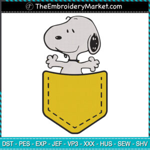 Snoopy In The Pocket Embroidery Designs File, Snoopy Machine Embroidery Designs, Embroidery PES DST JEF Files Instant Download