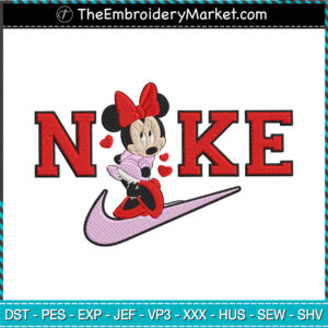 Nike	Minnie Mouse Love Embroidery Designs File, Nike Machine Embroidery Designs, Embroidery PES DST JEF Files Instant Download