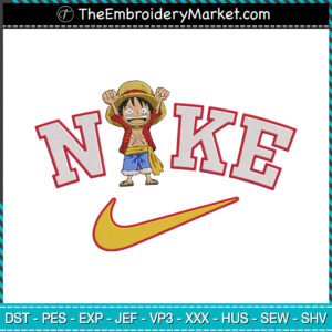 Luffy Chibi x Nike Embroidery Designs File, Nike Machine Embroidery Designs, Embroidery PES DST JEF Files Instant Download