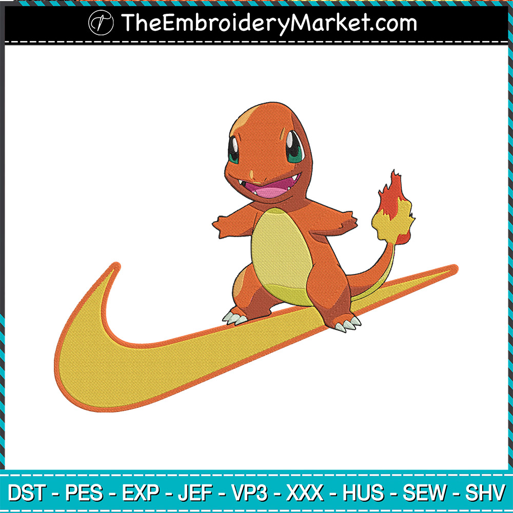 Nike With Charmander Embroidery Embroidery Designs File, Nike Pokemon ...