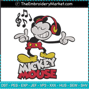 Mickey Mouse Headphone Music Embroidery Designs File, Disney Mickey Machine Embroidery Designs, Embroidery PES DST JEF Files Instant Download