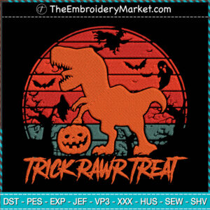 Trick Rawr Treat Dinosaurs Embroidery Designs File, Halloween Machine Embroidery Designs, Embroidery PES DST JEF Files Instant Download